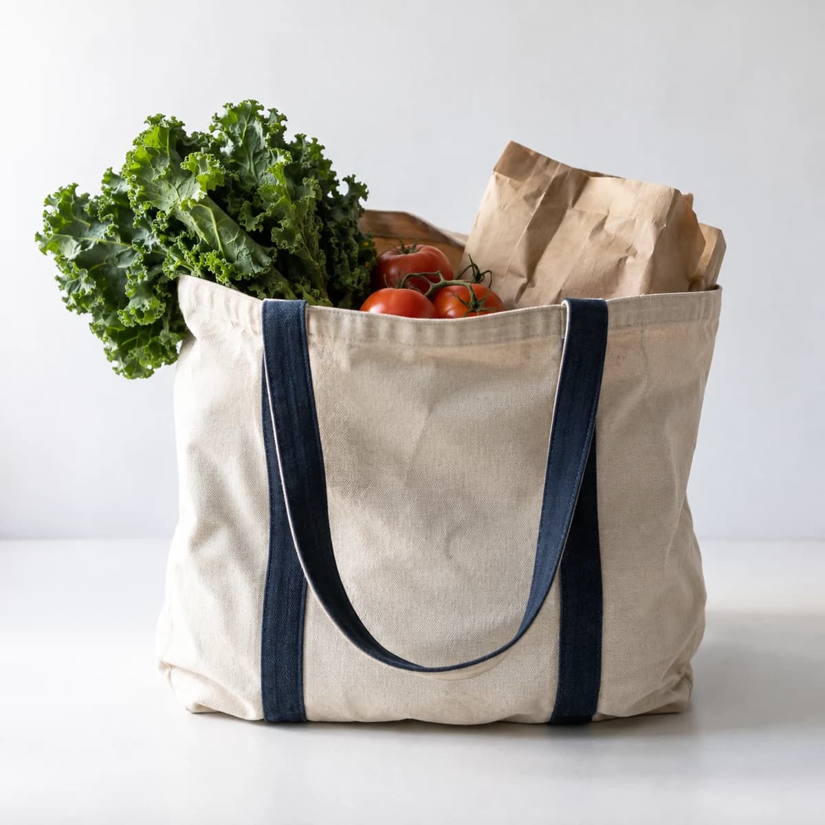 A canvas bag filled with groceries