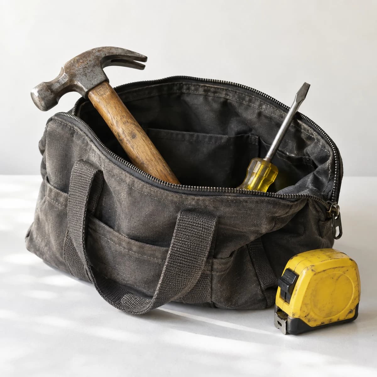 A well-used bag of hand tools